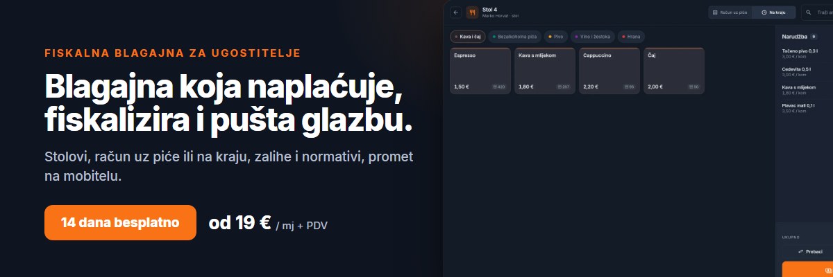 Ugostiteljska blagajna – fiskalna blagajna za kafiće, barove i restorane, 14 dana besplatno